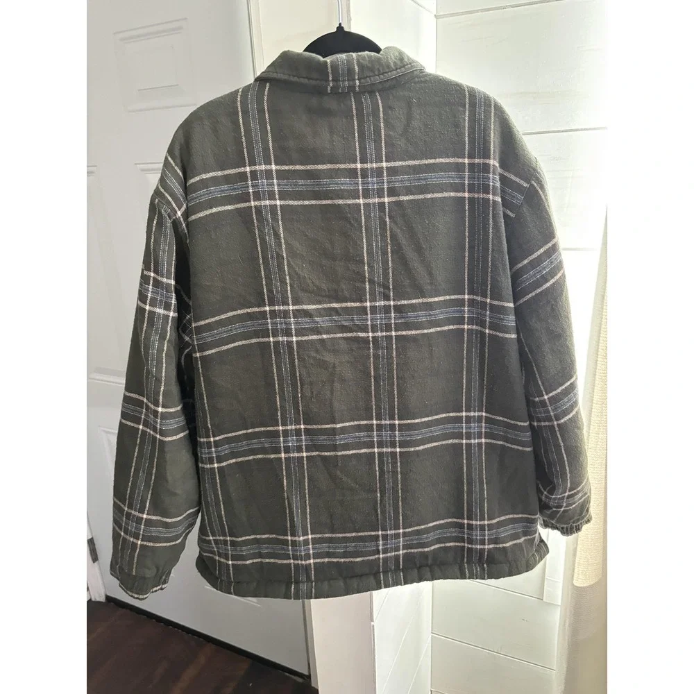 Northwest Territory Jacket Mens XL Green Plaid Sherpa Lined Flannel Zip Workwear